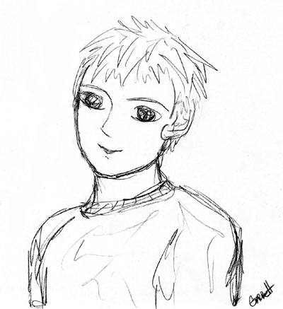 Garrett.. my youngest son.  Did this mainly for his hair.  It was all mussed up and he was so cute.  Stood there for a few minutes for me to sketch him... he's a ham anyway.  :)